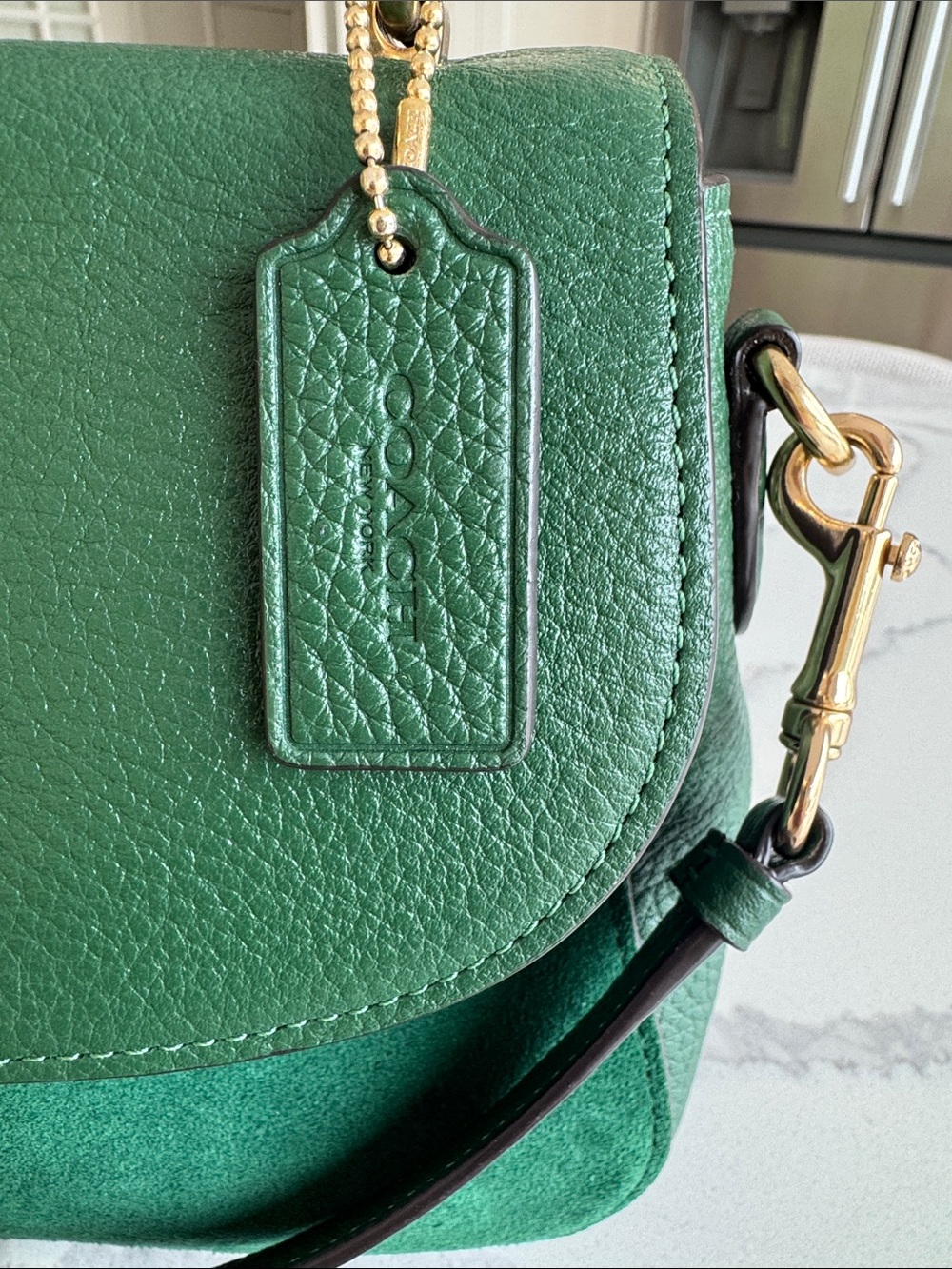 Coach Satchel Forest Green Pebbled Leather & Suede Marlie Top Handle Kelly - Picture 2 of 16